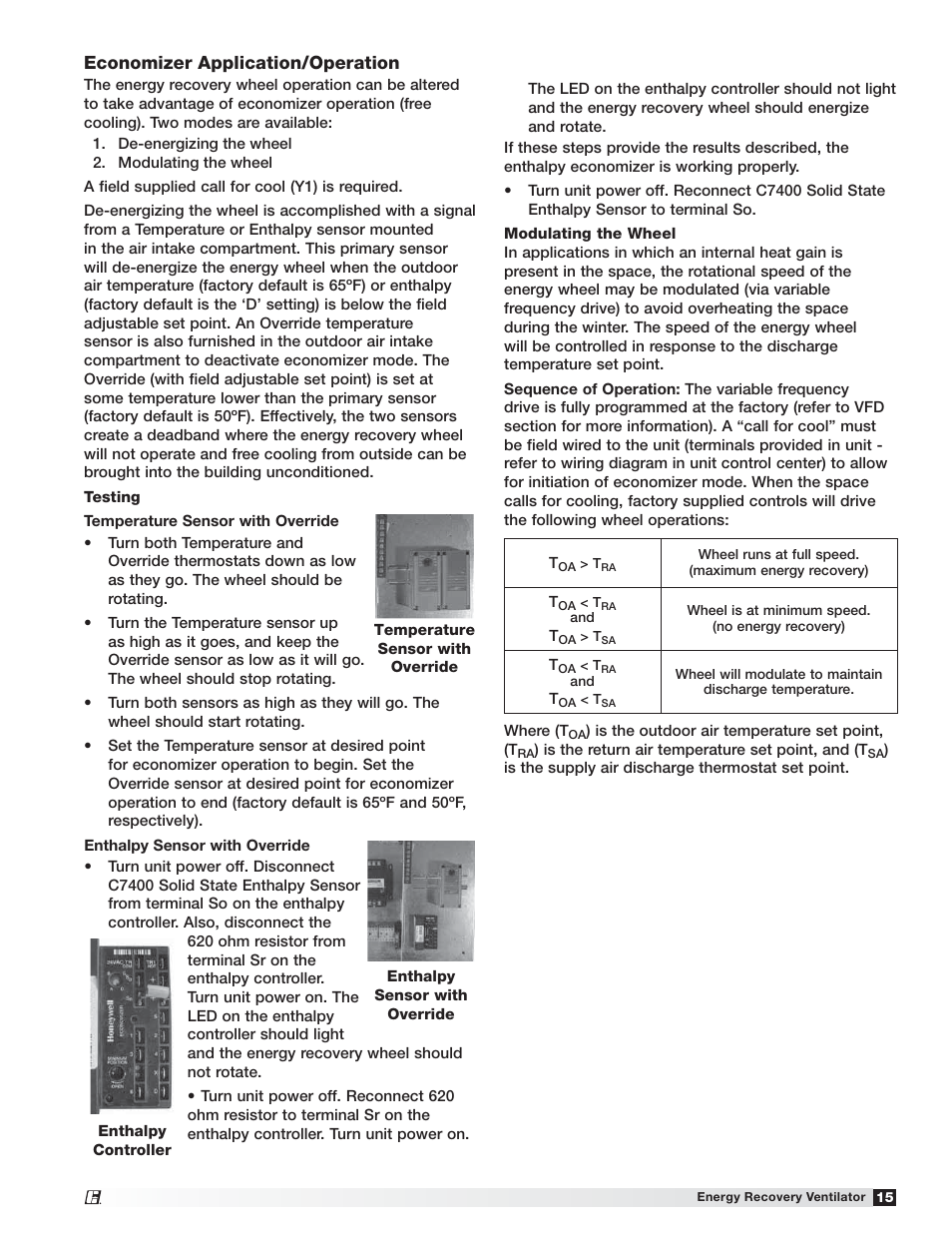 Economizer application/operation | Greenheck Fan 455924 ERV-522 User Manual | Page 15 / 36