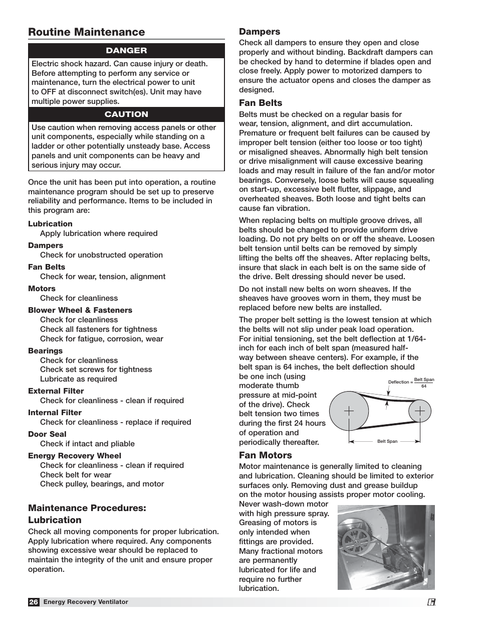 Routine maintenance | Greenheck Fan 455924 ERV-522 User Manual | Page 26 / 36