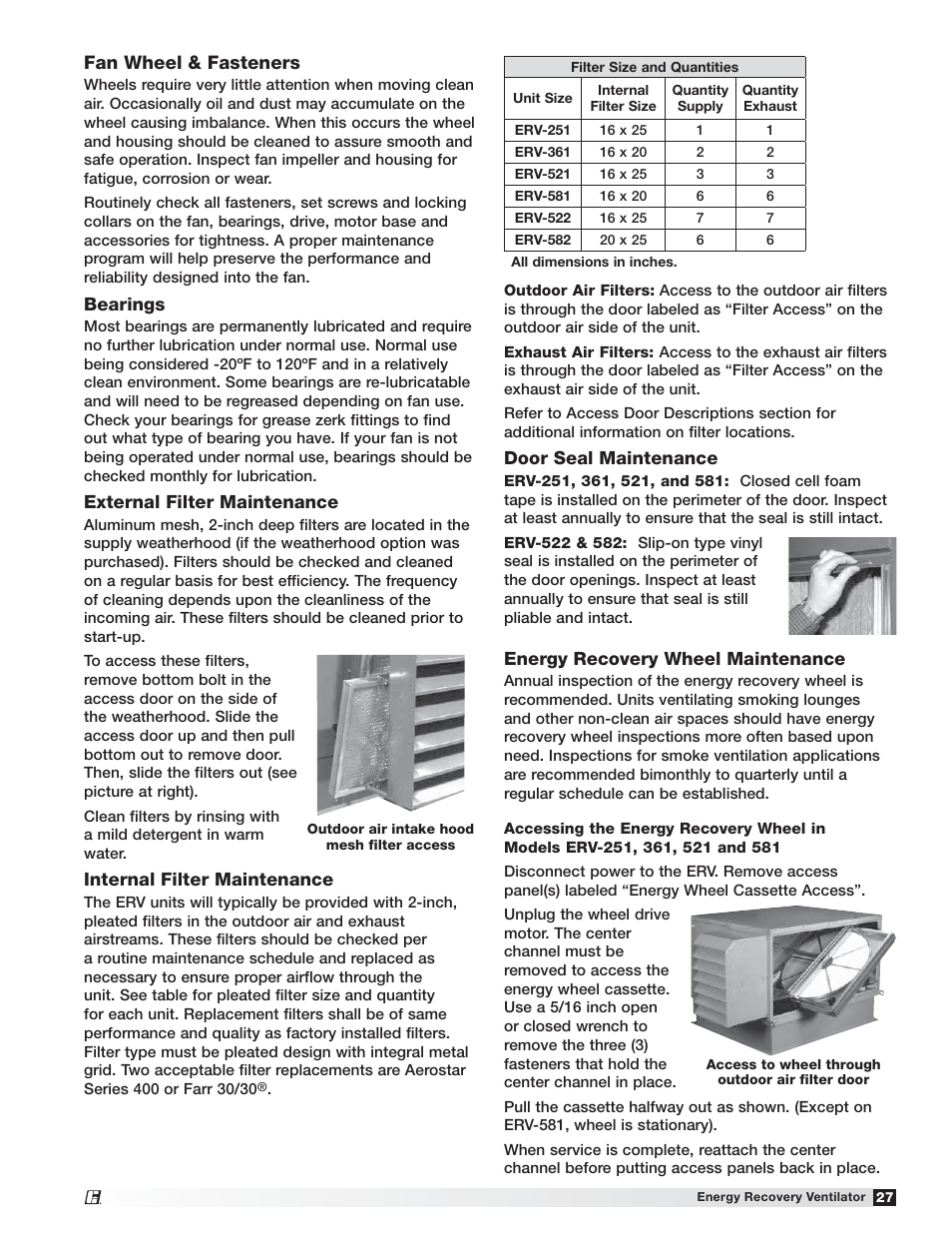 Greenheck Fan 455924 ERV-522 User Manual | Page 27 / 36