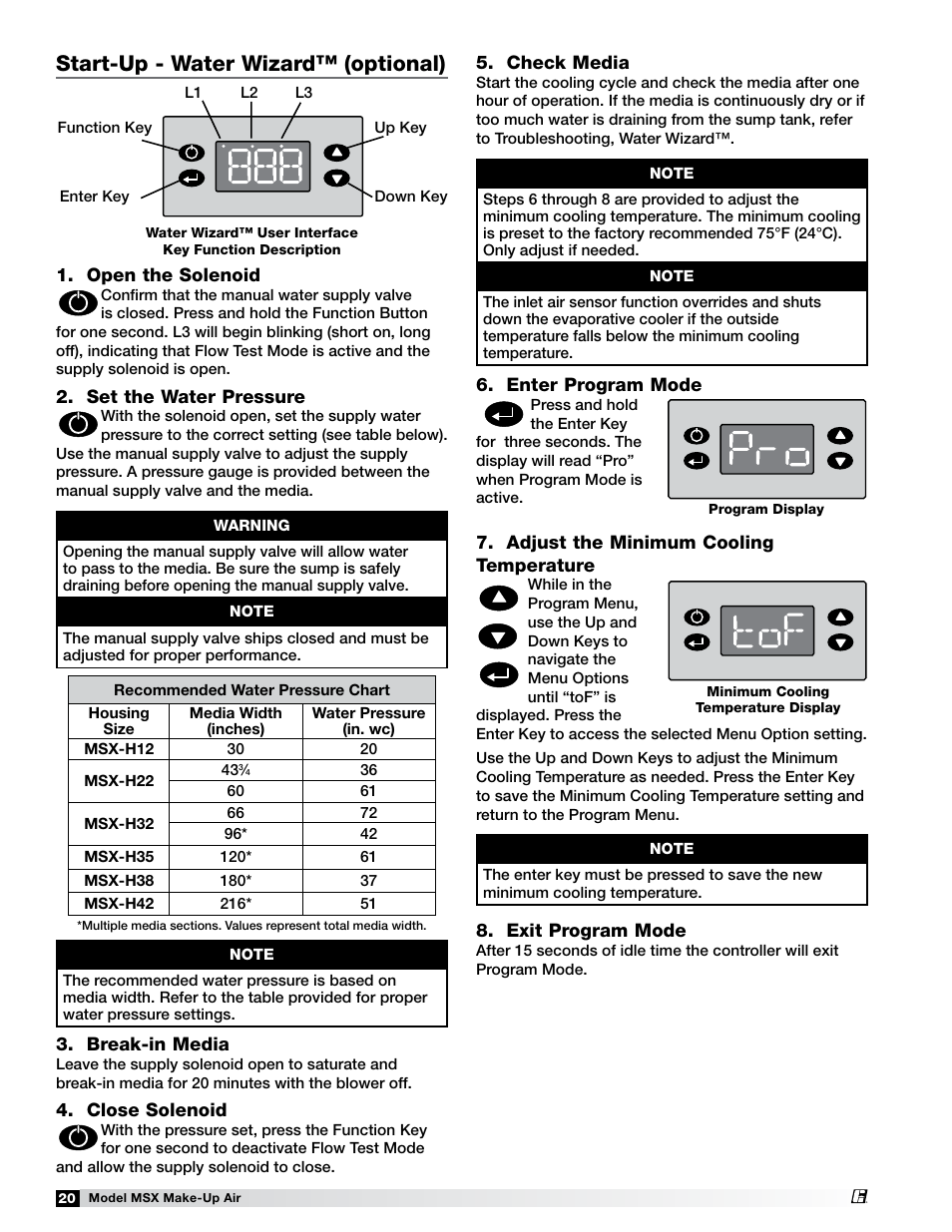 Start-up - water wizard™ (optional) | Greenheck Fan Make-Up Air Unit 470658 MSX User Manual | Page 20 / 40