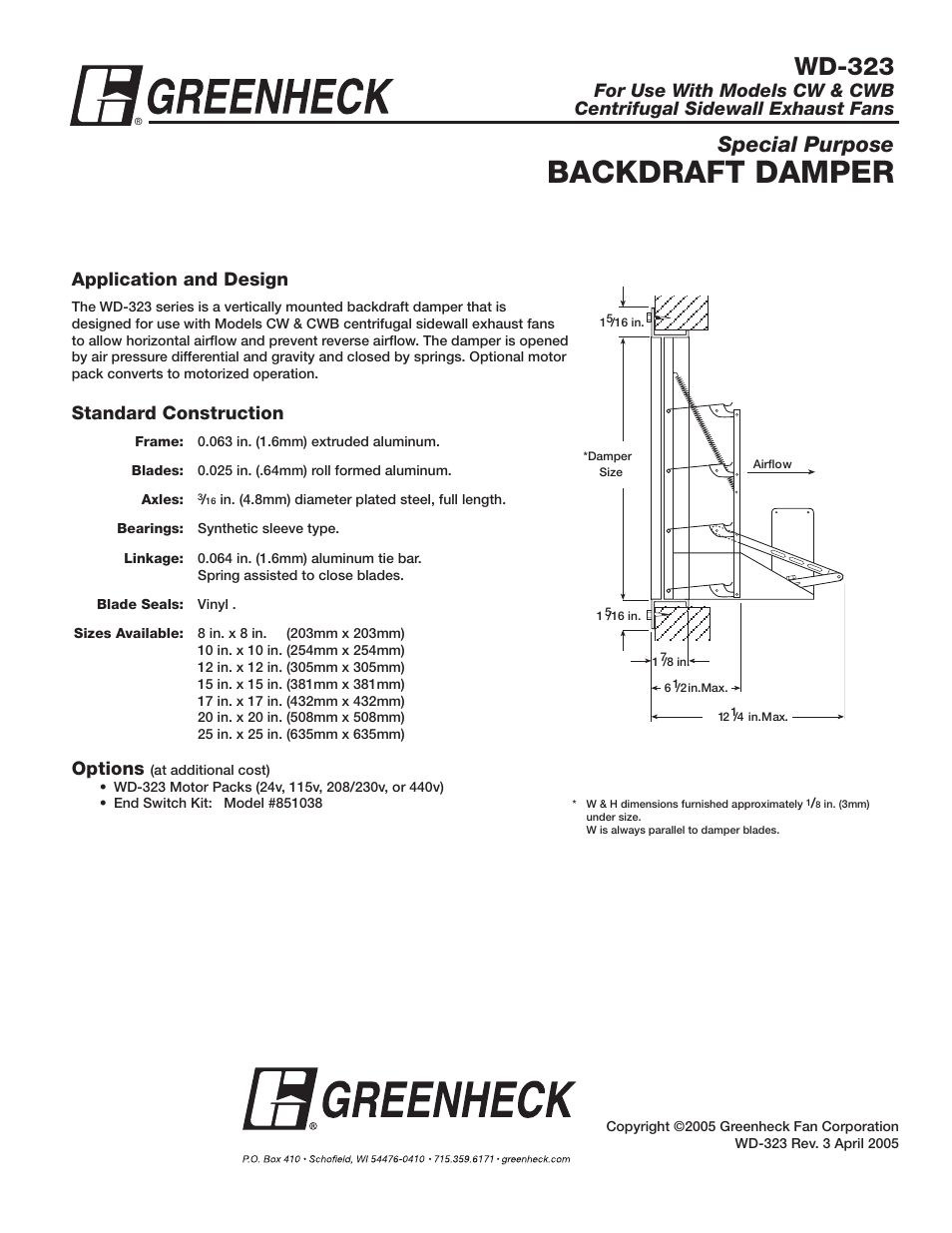 Greenheck Fan WD-323 User Manual | 1 page