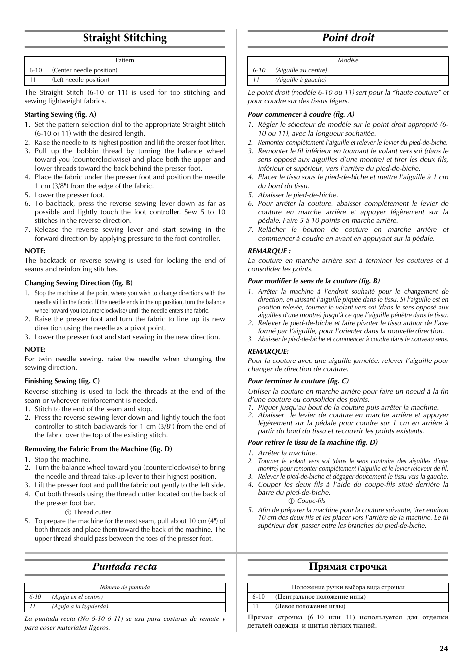 Straight stitching, Point droit, Puntada recta | Прямая строчка | Brother LS 2125 User Manual | Page 33 / 67