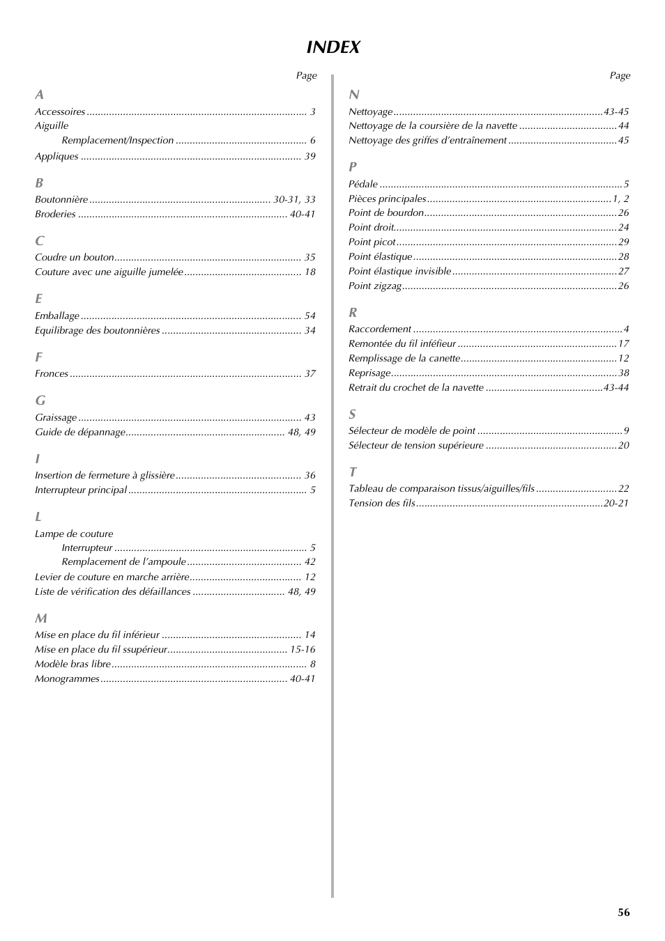 Index | Brother LS 2125 User Manual | Page 65 / 67