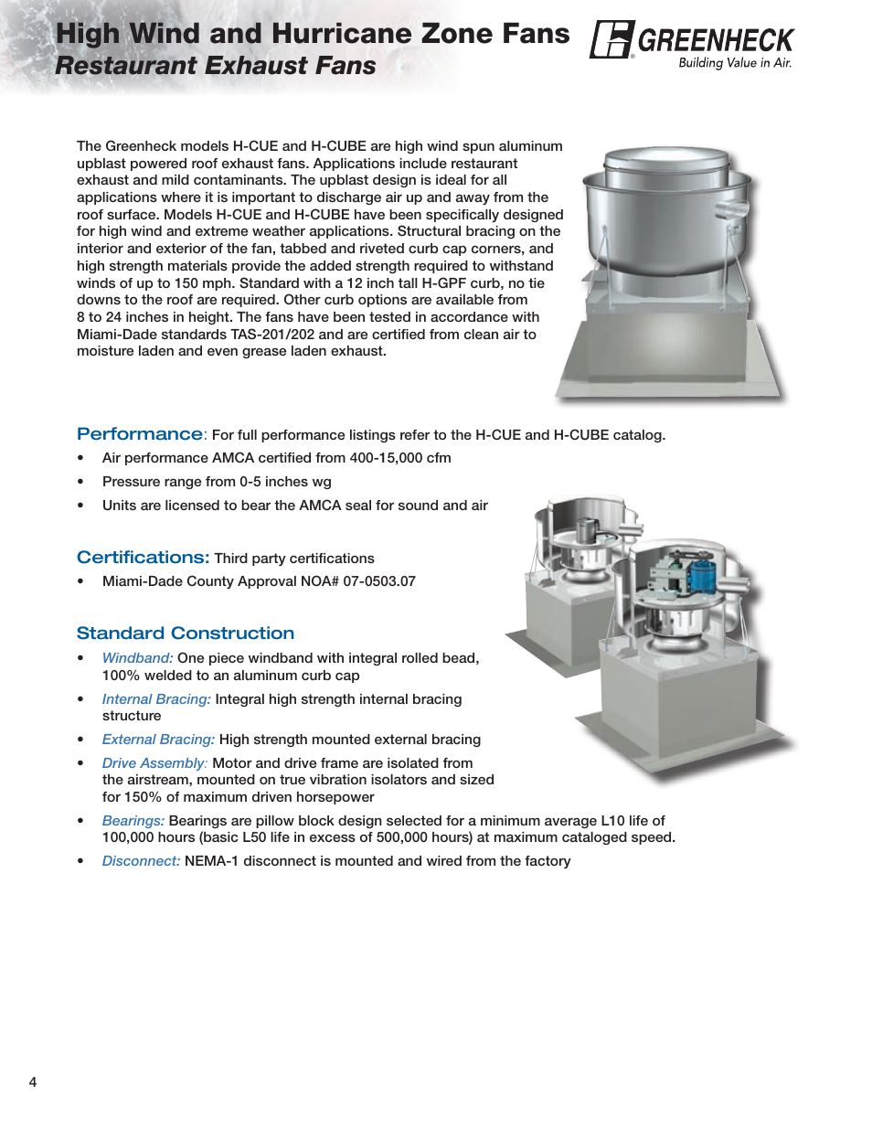 High wind and hurricane zone fans, Restaurant exhaust fans | Greenheck Fan H-GB User Manual | Page 4 / 8