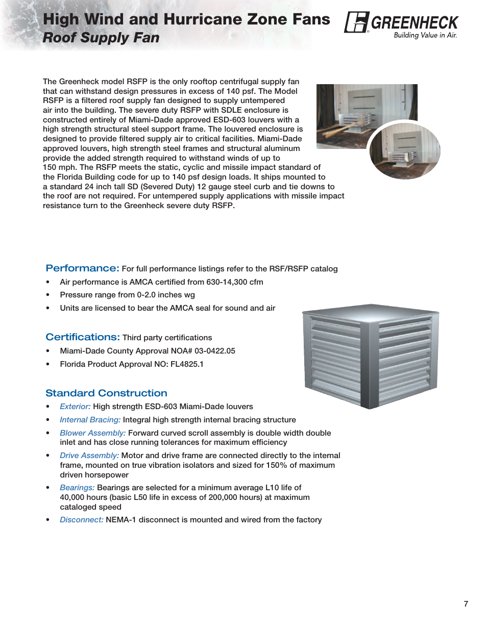 High wind and hurricane zone fans, Roof supply fan | Greenheck Fan H-GB User Manual | Page 7 / 8