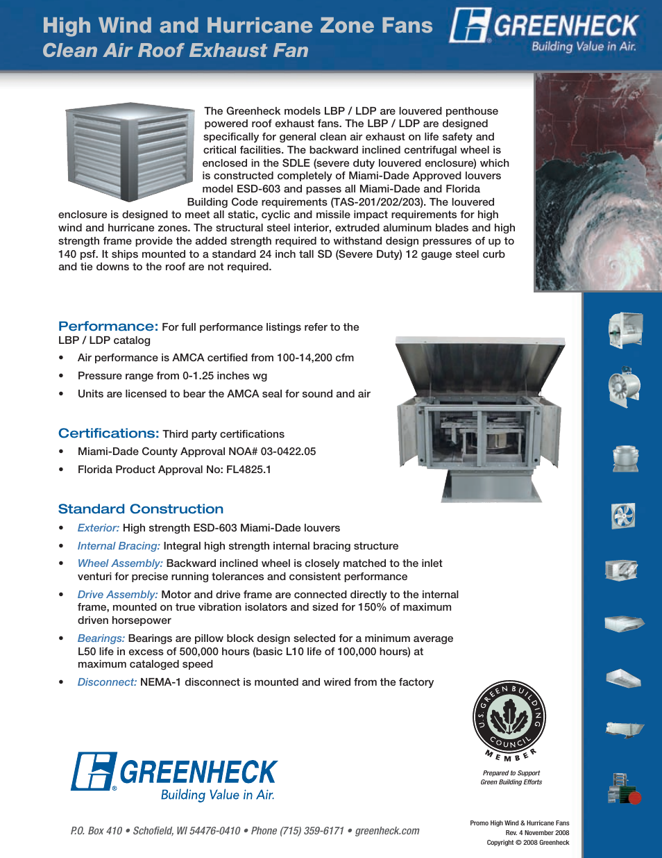 High wind and hurricane zone fans, Clean air roof exhaust fan | Greenheck Fan H-GB User Manual | Page 8 / 8