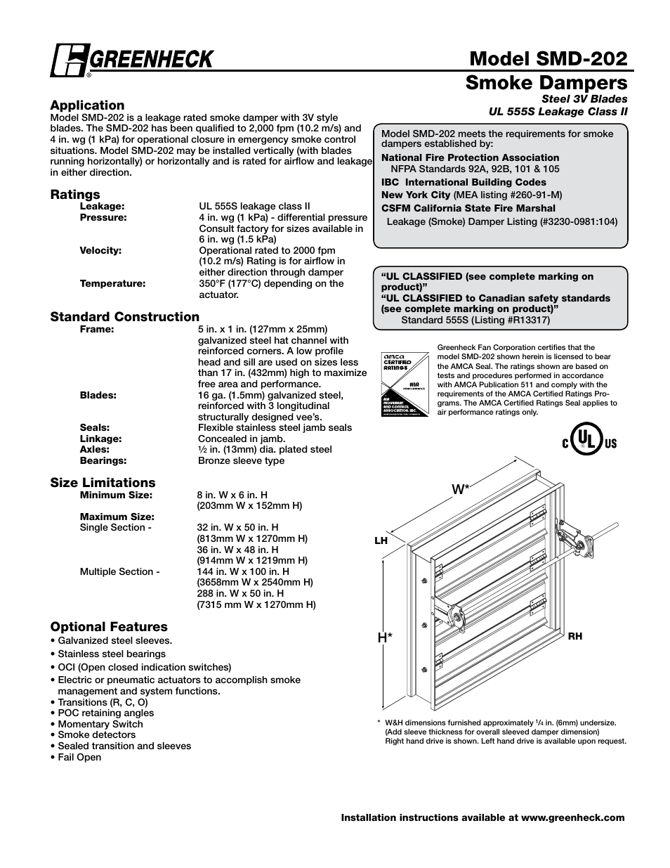 Greenheck Fan Smoke Dampers SMD-202 User Manual | 7 pages