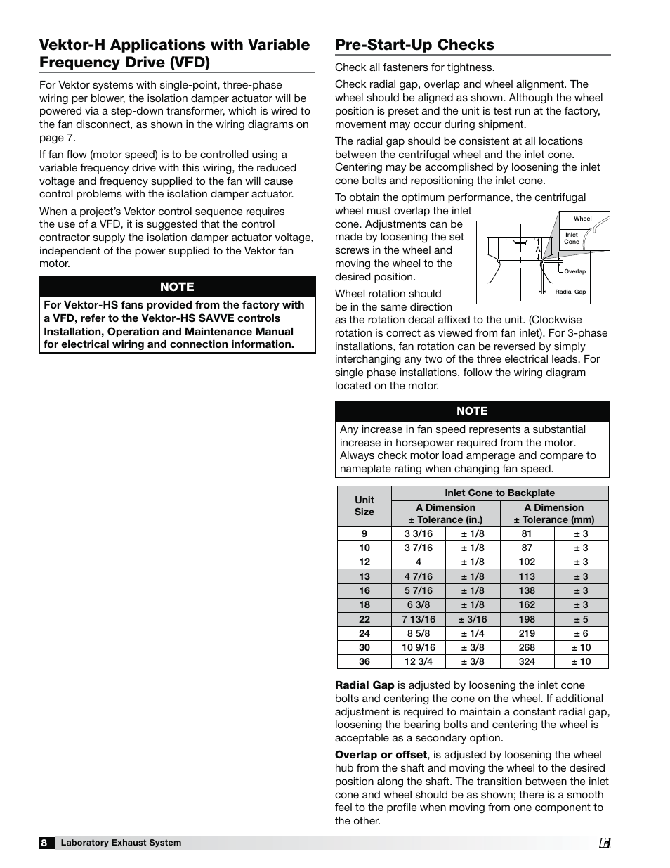 Pre-start-up checks | Greenheck Fan Laboratory Exhaust System Vektor-HS User Manual | Page 8 / 12