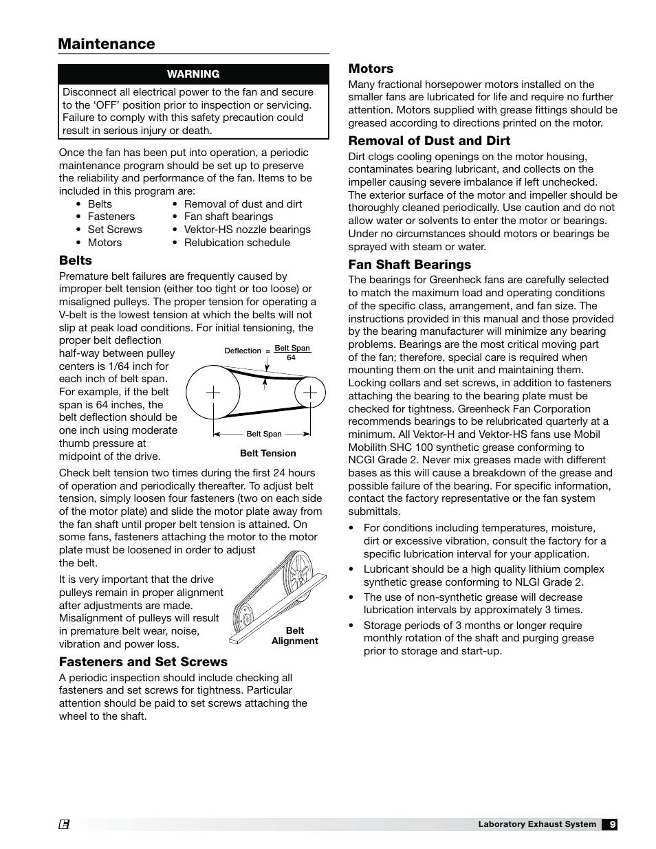 Maintenance | Greenheck Fan Laboratory Exhaust System Vektor-HS User Manual | Page 9 / 12