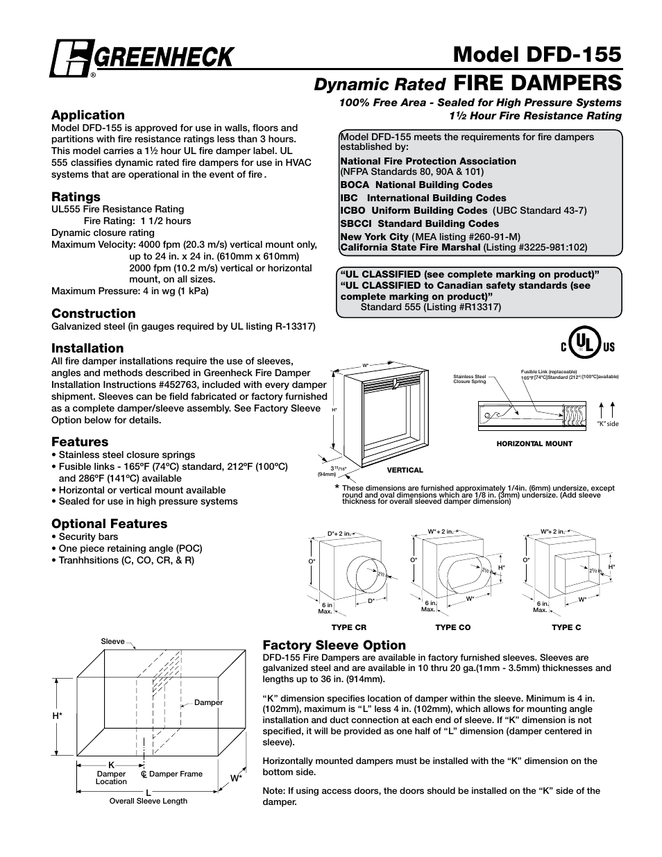 Greenheck Fan DFD-155 User Manual | 2 pages