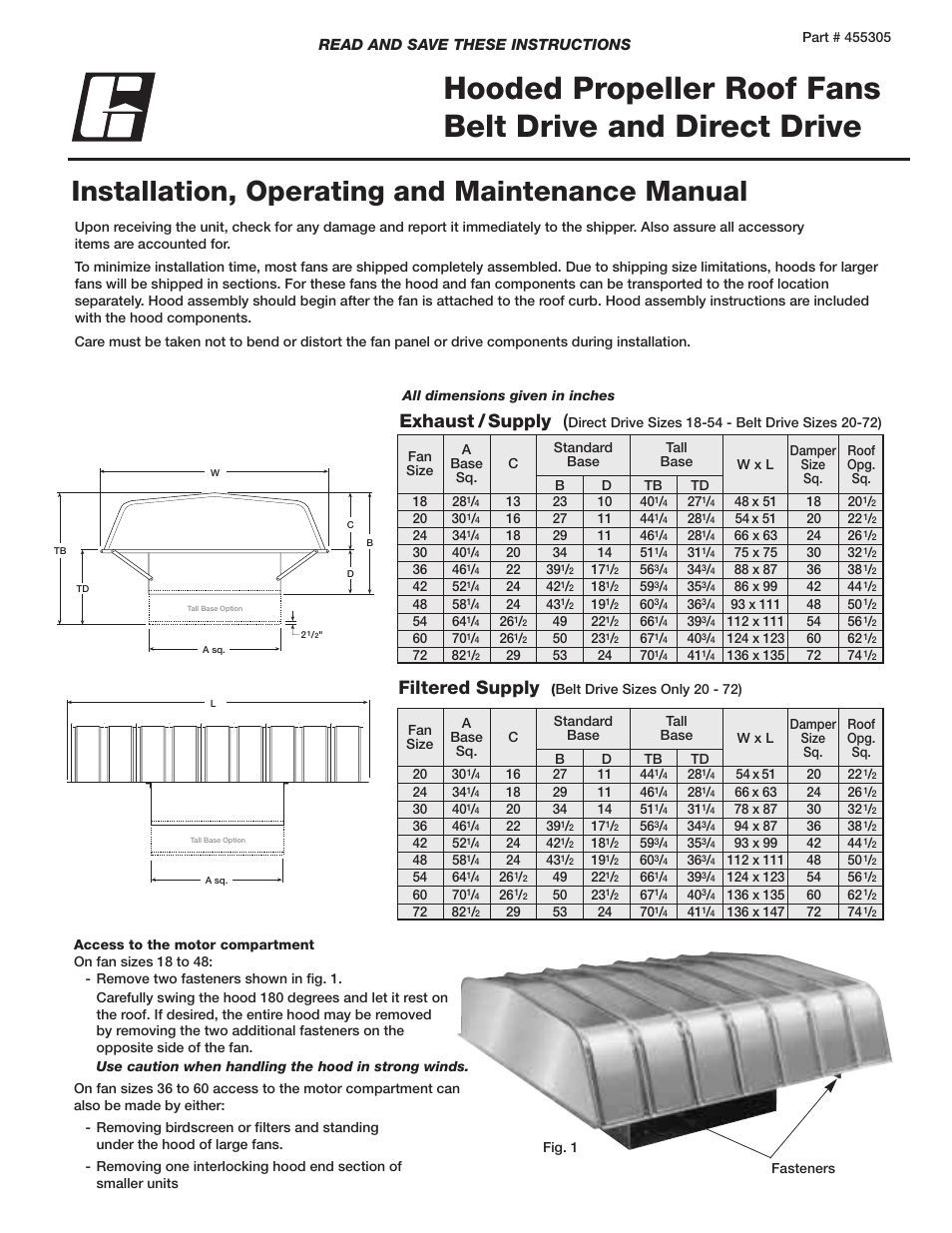 Greenheck Fan Hooded Propeller Roof Fans User Manual | 4 pages