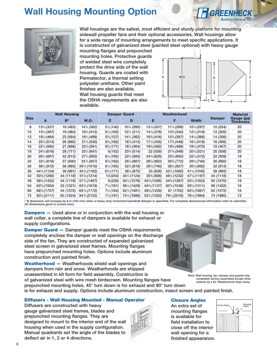 Wall housing mounting option | Greenheck Fan SE1 User Manual | Page 8 / 40