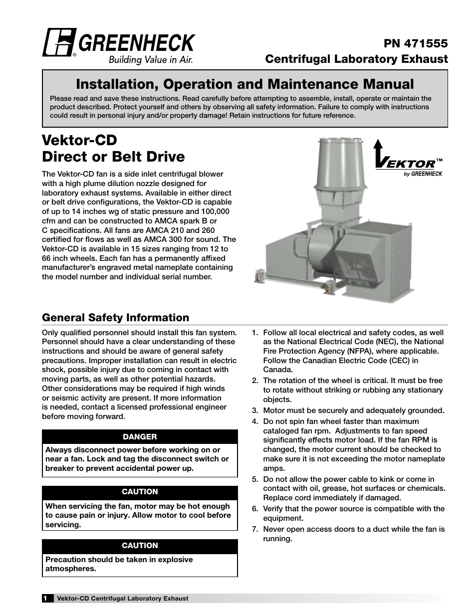 Greenheck Fan Vektor-CD Direct or Belt Drive The Vektor-CD fan 47555 User Manual | 16 pages