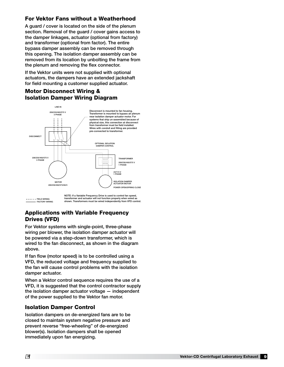Applications with variable frequency drives (vfd), For vektor fans without a weatherhood | Greenheck Fan Vektor-CD Direct or Belt Drive The Vektor-CD fan 47555 User Manual | Page 9 / 16