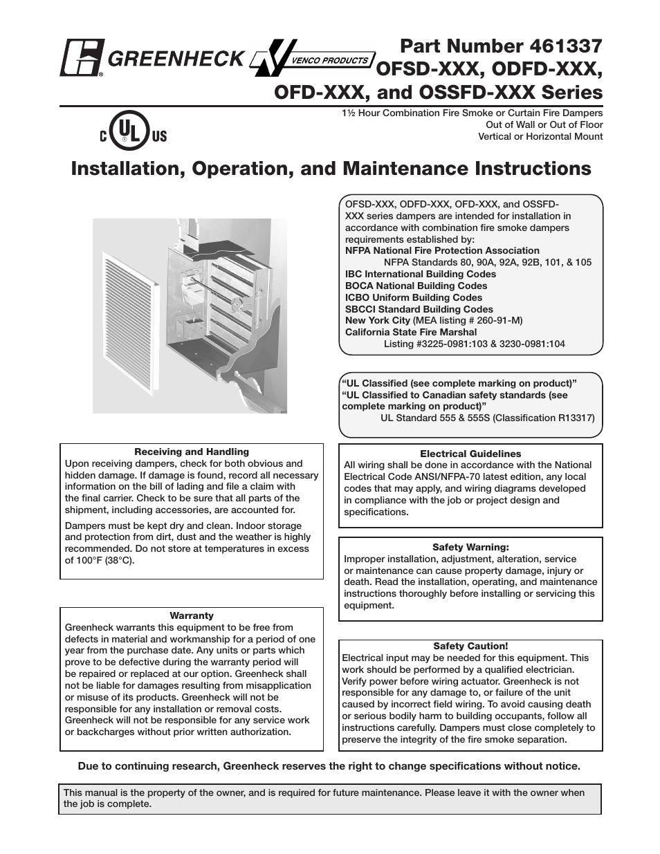 Greenheck Fan OFD-XXX Series User Manual | 6 pages