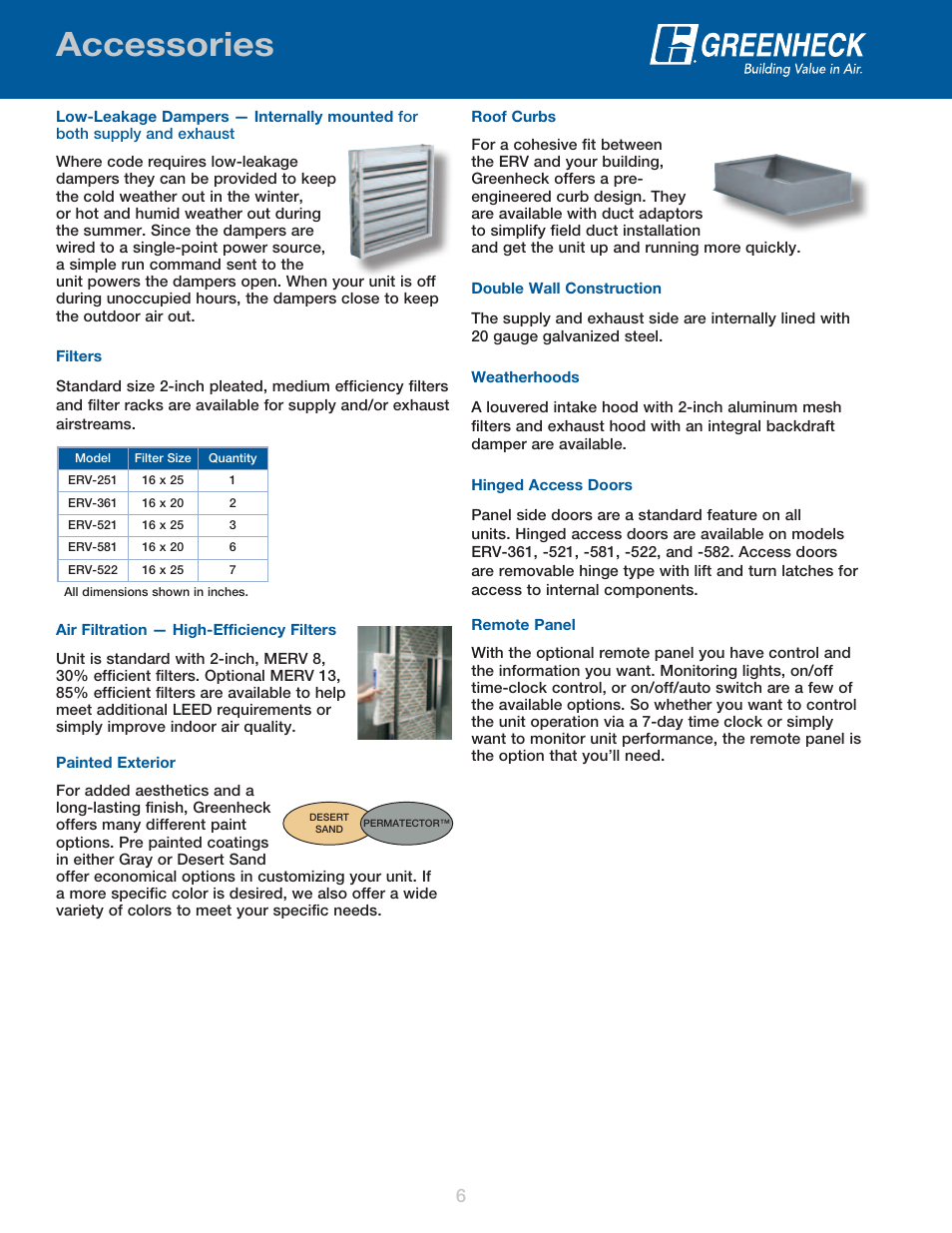 Accessories | Greenheck Fan Energy Recovery Ventilator ERV User Manual | Page 6 / 16