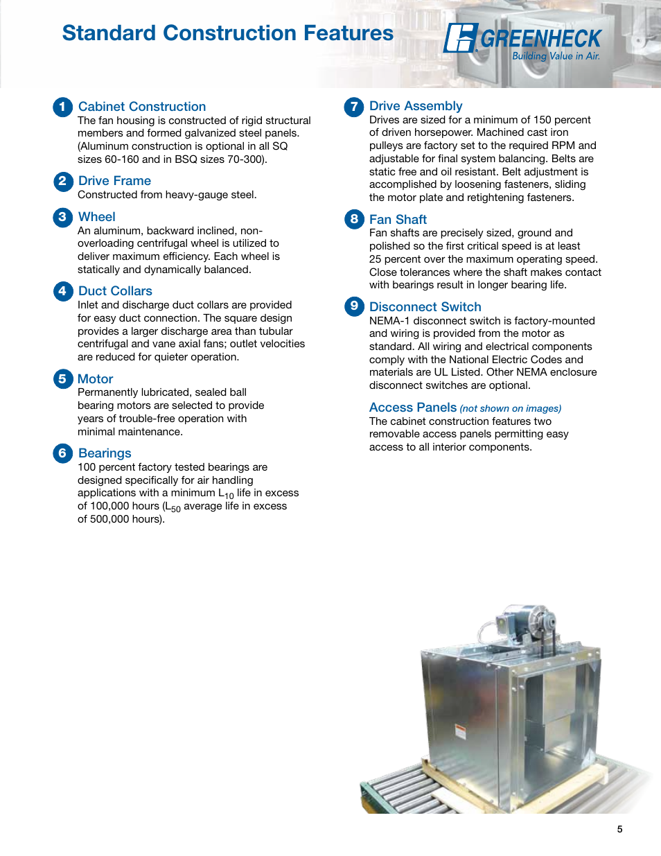 Standard construction features | Greenheck Fan Greenheck Centrifugal Inline Fans SQ/BSQ User Manual | Page 5 / 48
