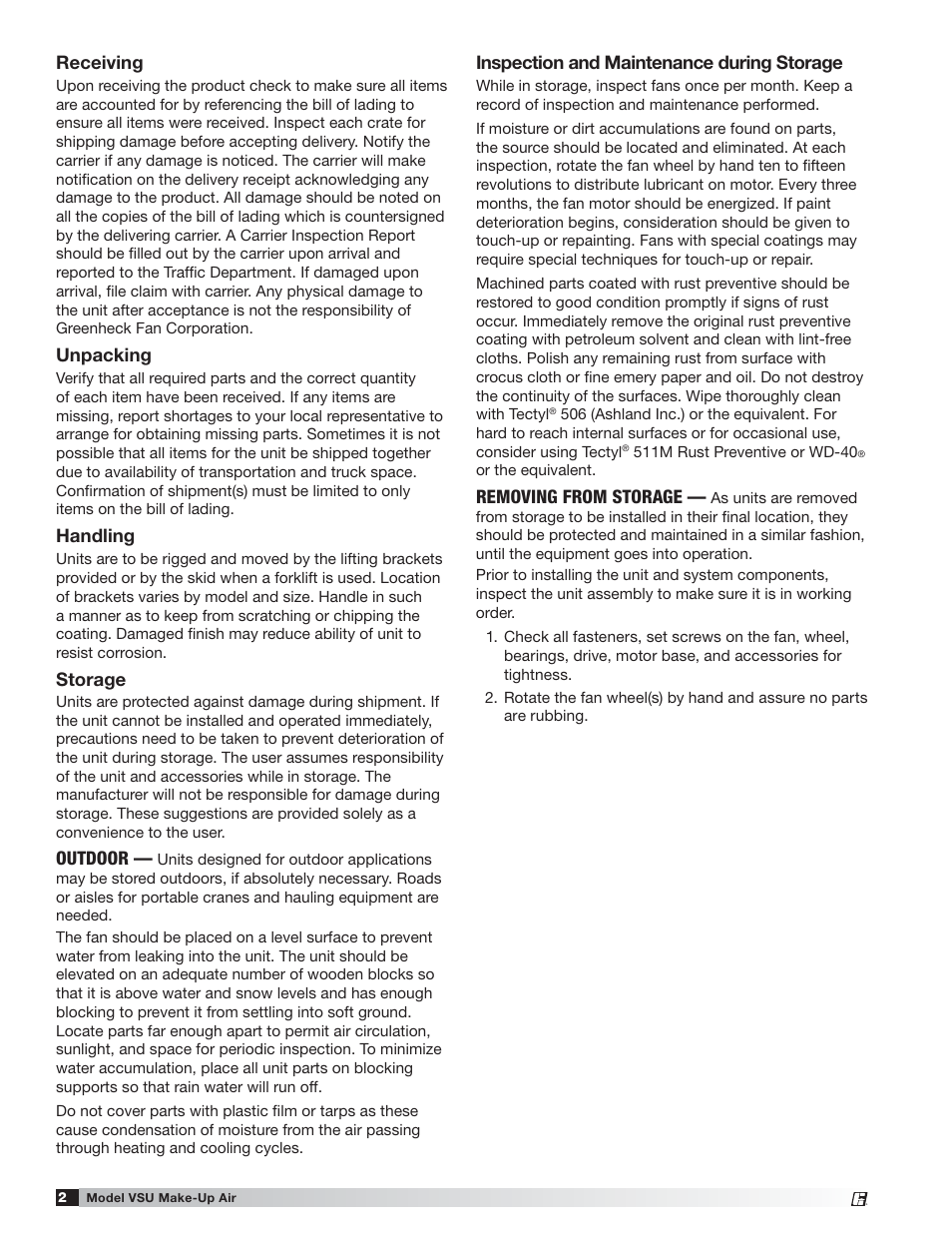 Greenheck Fan VSU Make-Up Air Unit with Direct-Fired Gas Heater 470654 User Manual | Page 2 / 36