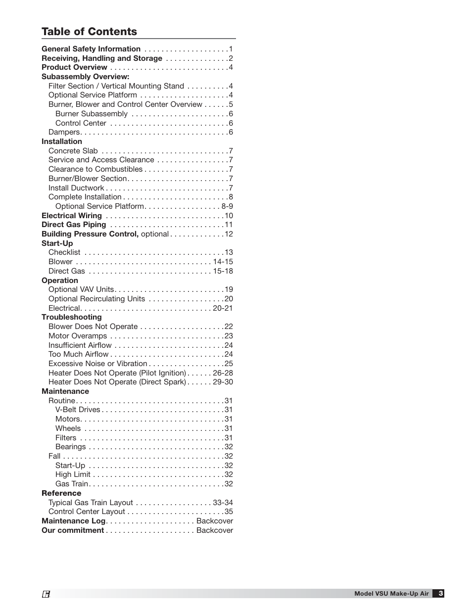 Greenheck Fan VSU Make-Up Air Unit with Direct-Fired Gas Heater 470654 User Manual | Page 3 / 36