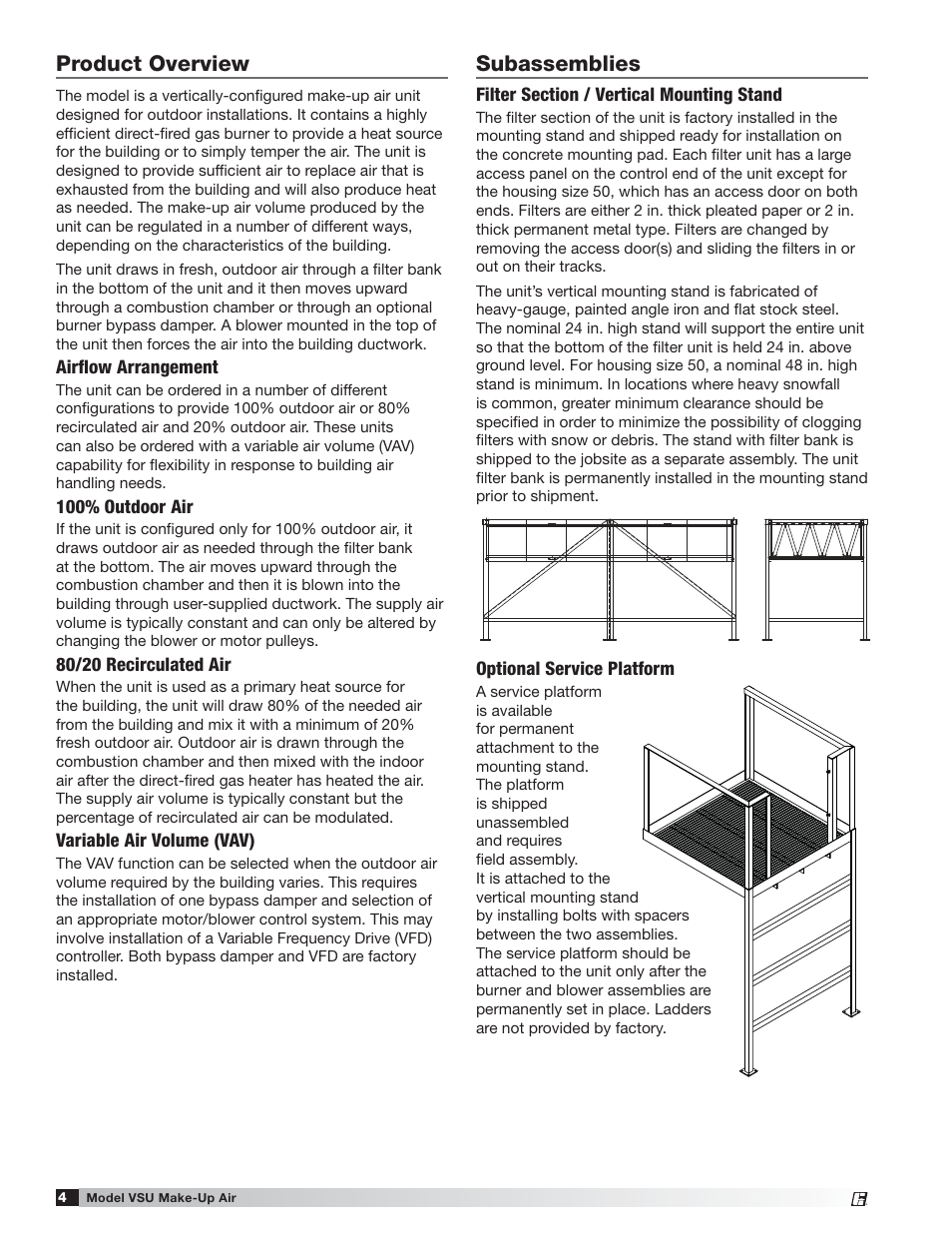 Subassemblies, Product overview | Greenheck Fan VSU Make-Up Air Unit with Direct-Fired Gas Heater 470654 User Manual | Page 4 / 36