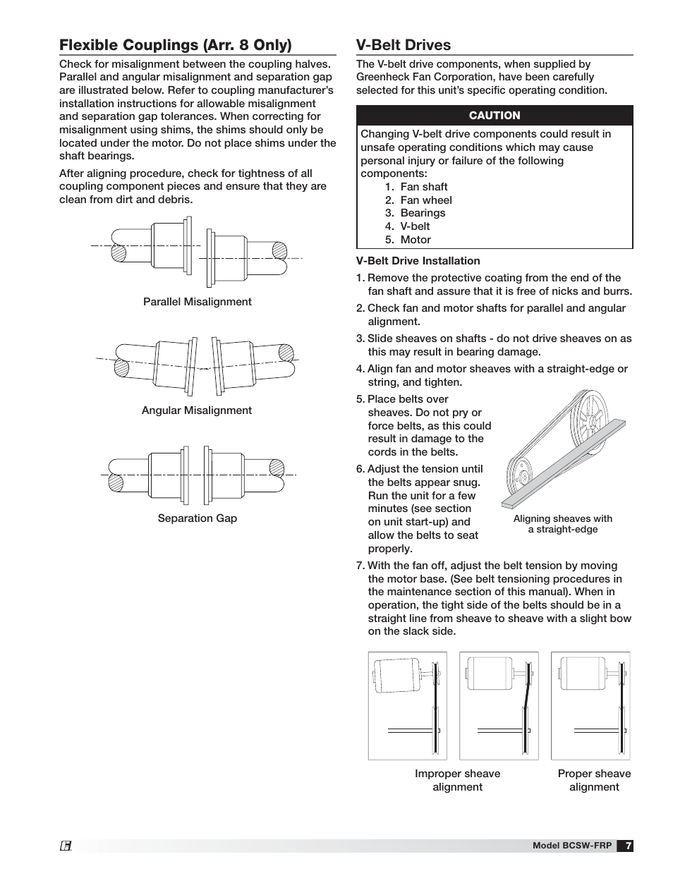 Flexible couplings (arr. 8 only), V-belt drives | Greenheck Fan Fiberglass Centrifugal Fan 474051 User Manual | Page 7 / 12