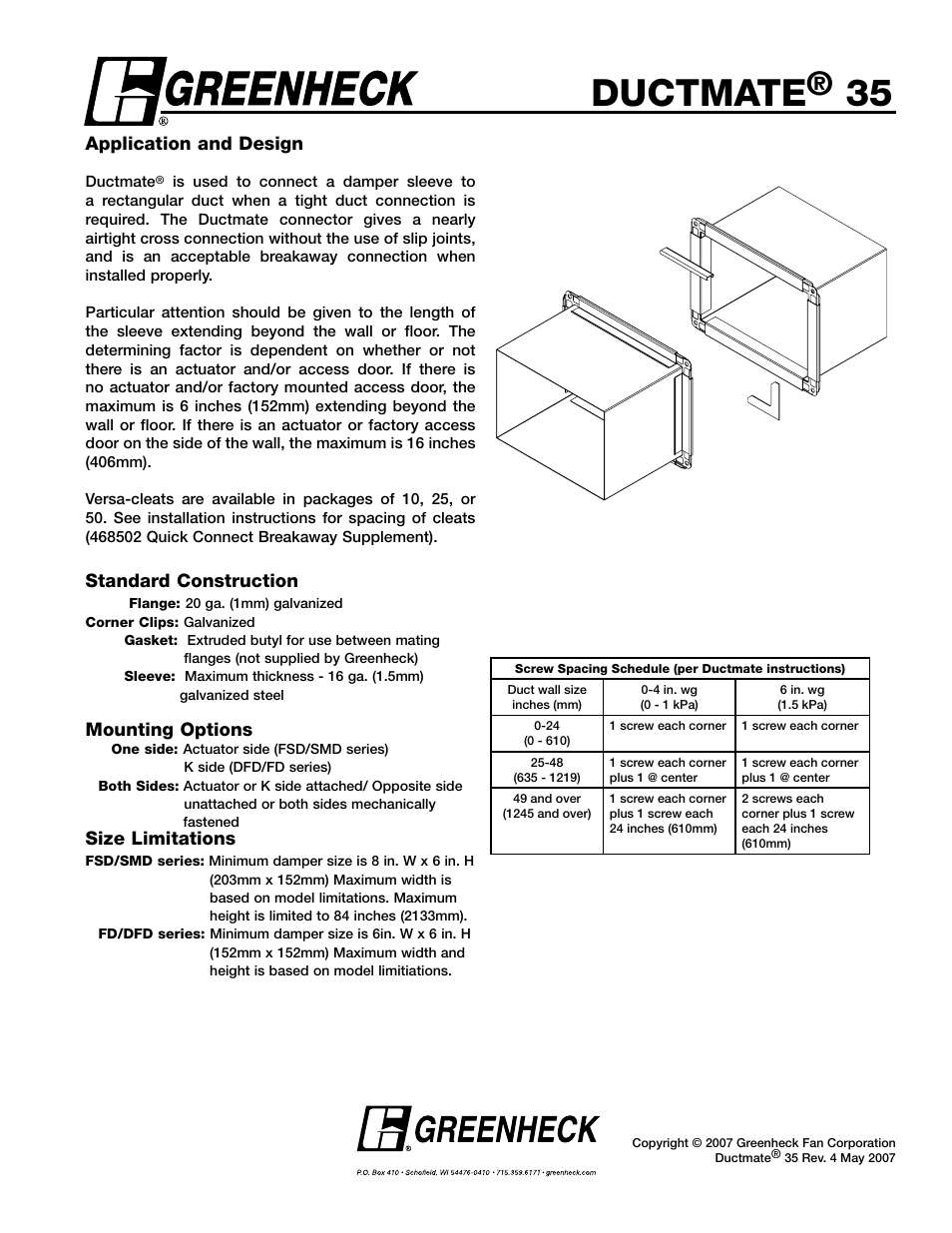 Greenheck Fan Ductmate 35 User Manual | 1 page