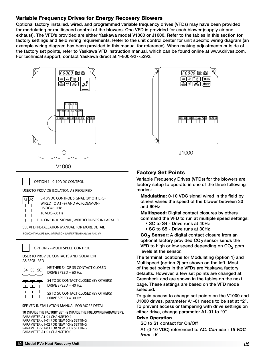 Factory set points, V1000, J1000 | S5 s4 sc | Greenheck Fan PVE-35 User Manual | Page 12 / 32