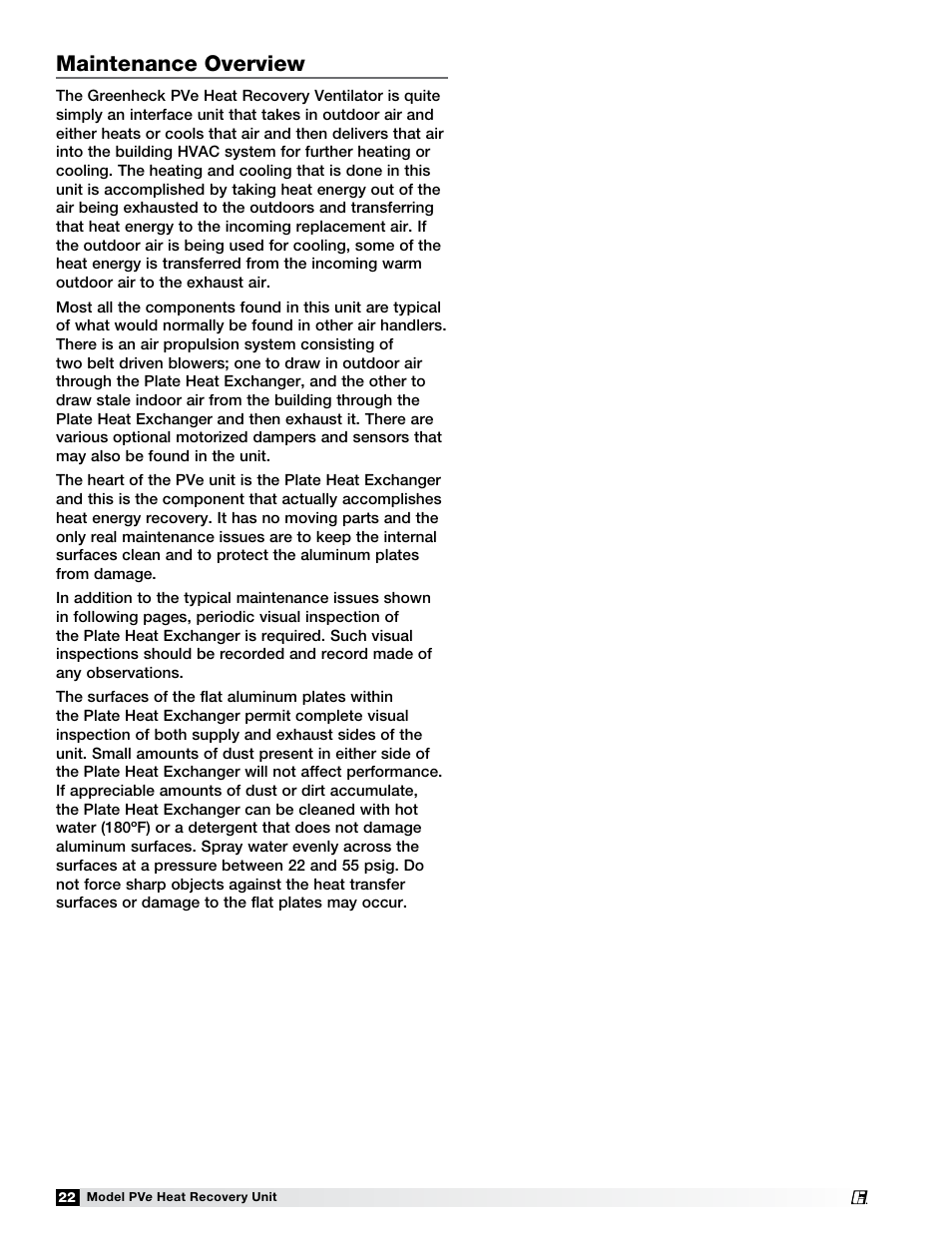 Maintenance overview | Greenheck Fan PVE-35 User Manual | Page 22 / 32