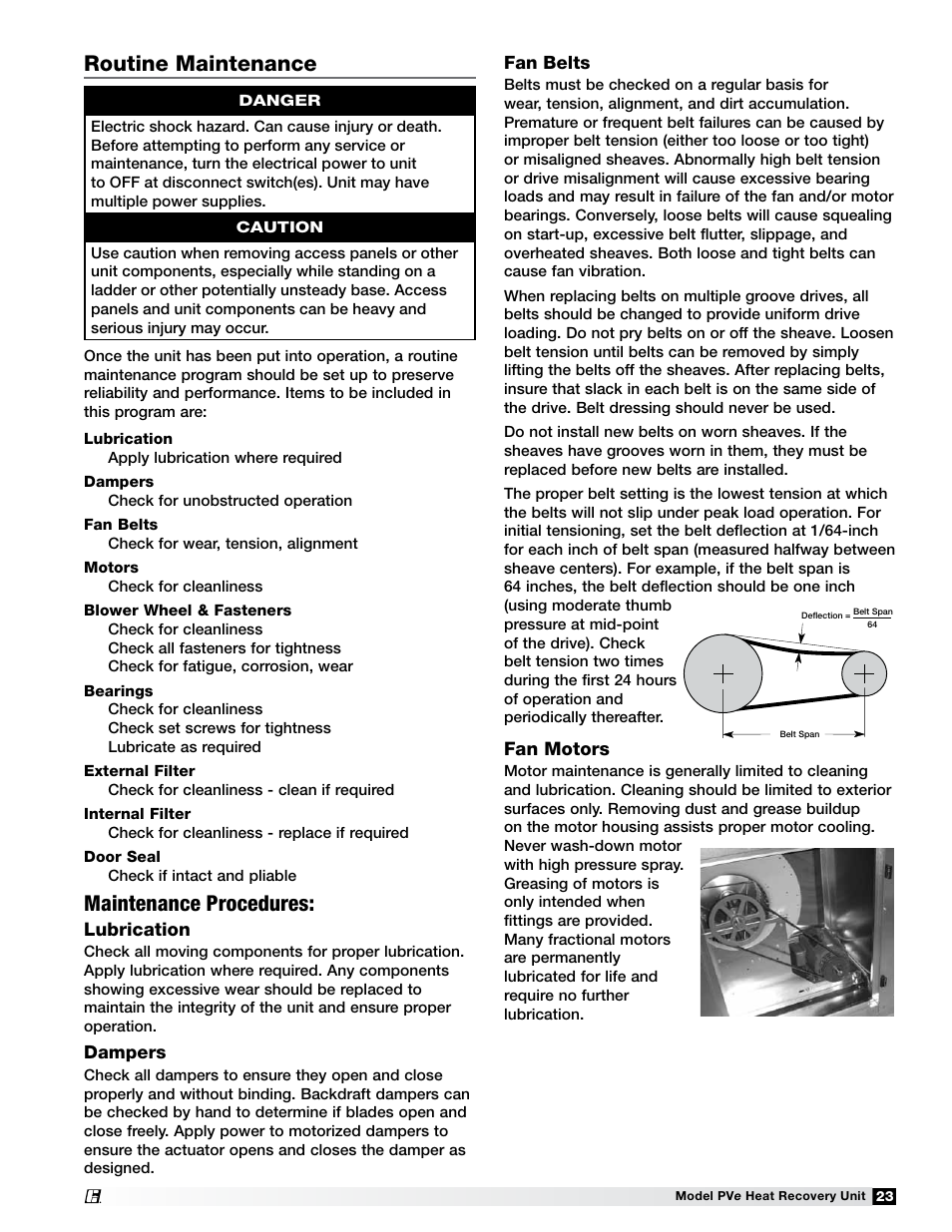 Routine maintenance, Maintenance procedures | Greenheck Fan PVE-35 User Manual | Page 23 / 32
