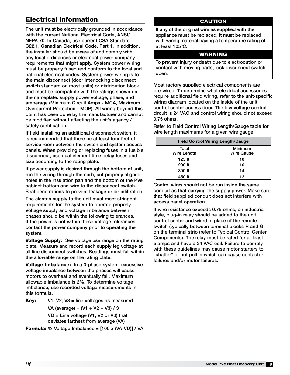 Electrical information | Greenheck Fan PVE-35 User Manual | Page 9 / 32