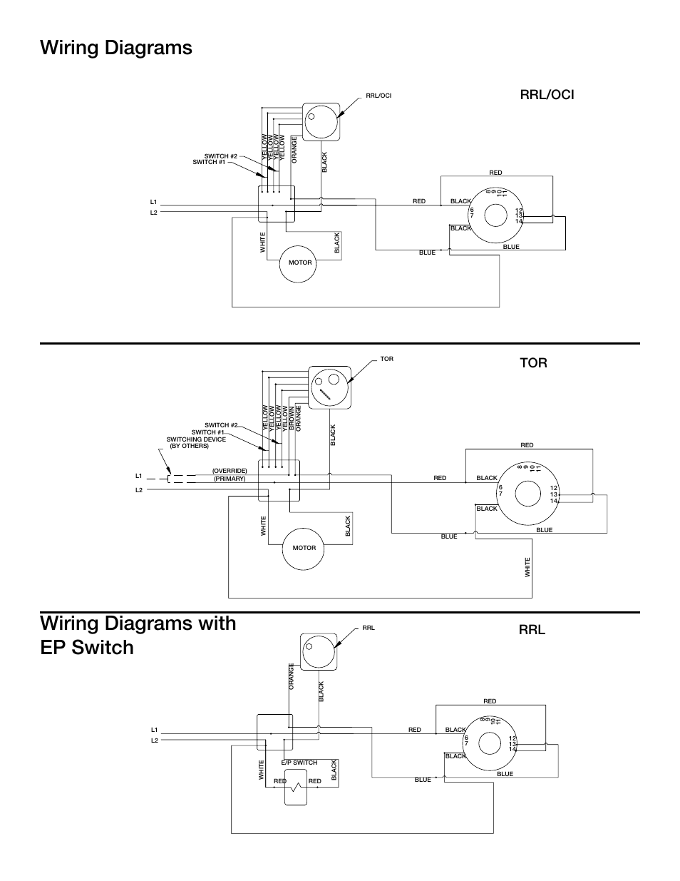 Wiring diagrams, Wiring diagrams with ep switch, Rrl/oci tor | Greenheck Fan No Flow Duct Smoke Detector User Manual | Page 3 / 4