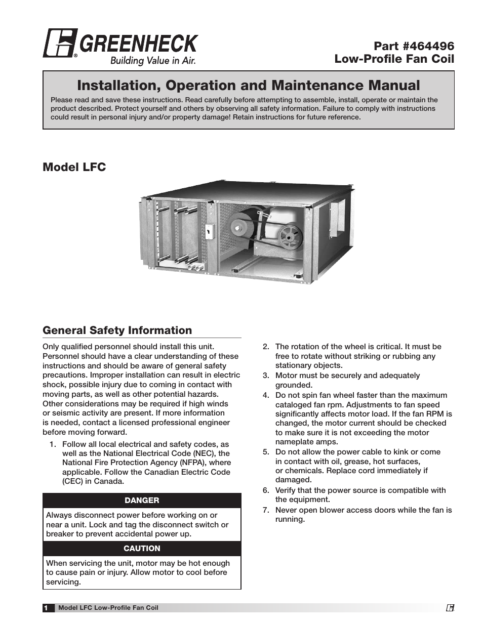 Greenheck Fan Low-Profile Fan Coil LFC User Manual | 16 pages