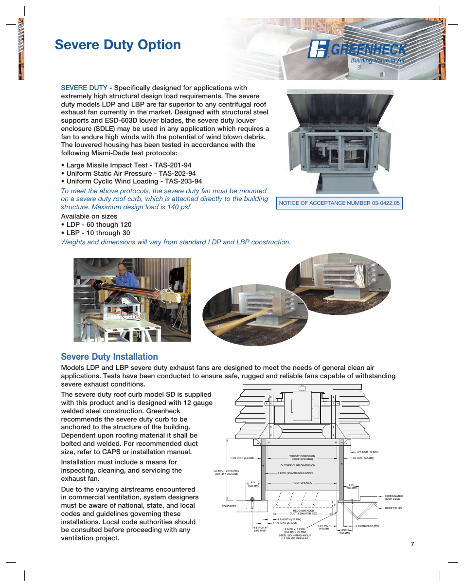 Severe duty option, Severe duty installation | Greenheck Fan Series L User Manual | Page 7 / 24
