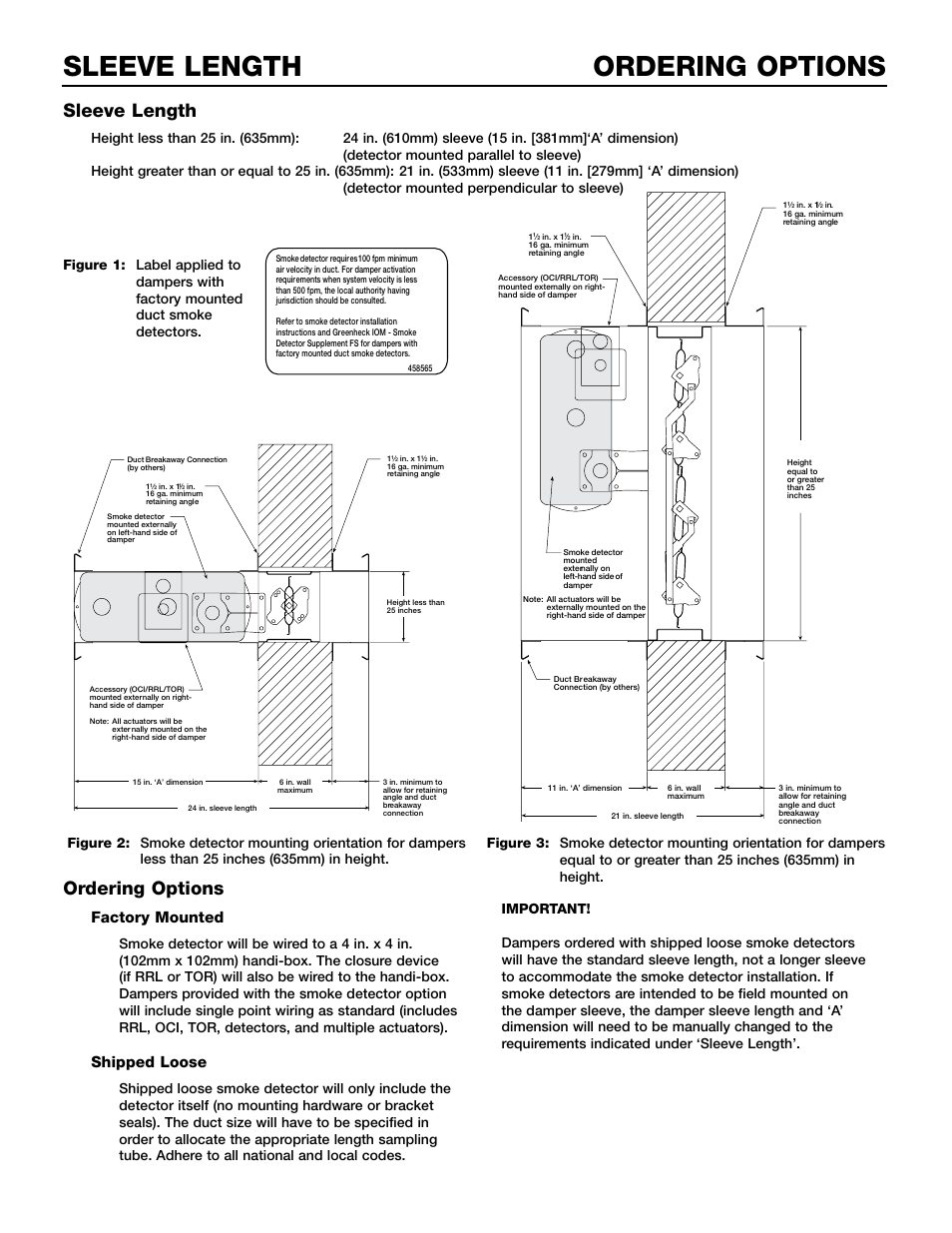 Ordering options sleeve length, Sleeve length, Ordering options | Factory mounted, Shipped loose | Greenheck Fan DH100ACDCLP User Manual | Page 2 / 8