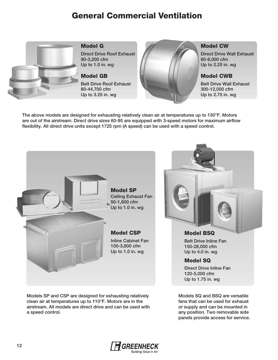 General commercial ventilation | Greenheck Fan Greenheck 240XP-CUb User Manual | Page 12 / 24