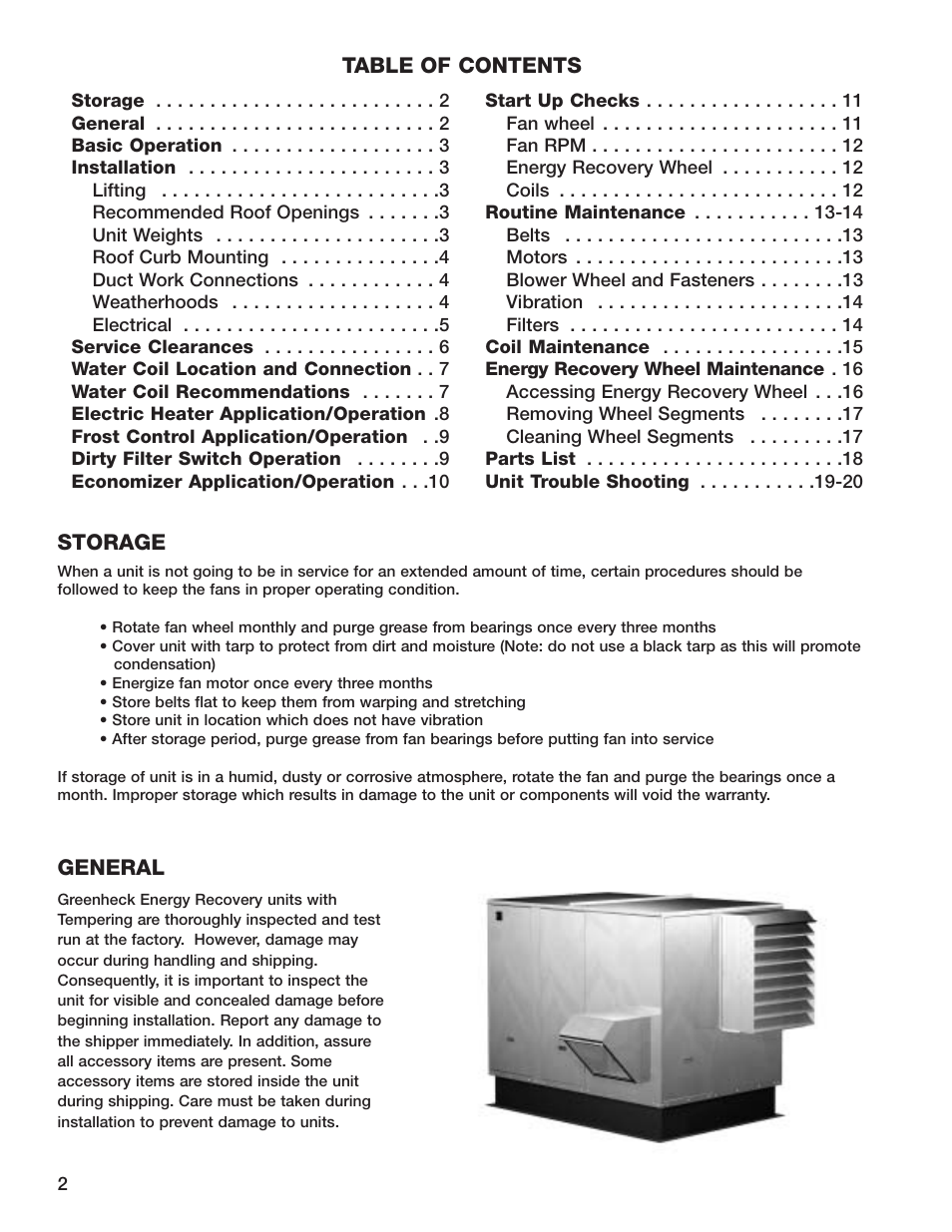 Greenheck Fan Energy Recovery Unit With Heating ERH-55 User Manual | Page 2 / 20