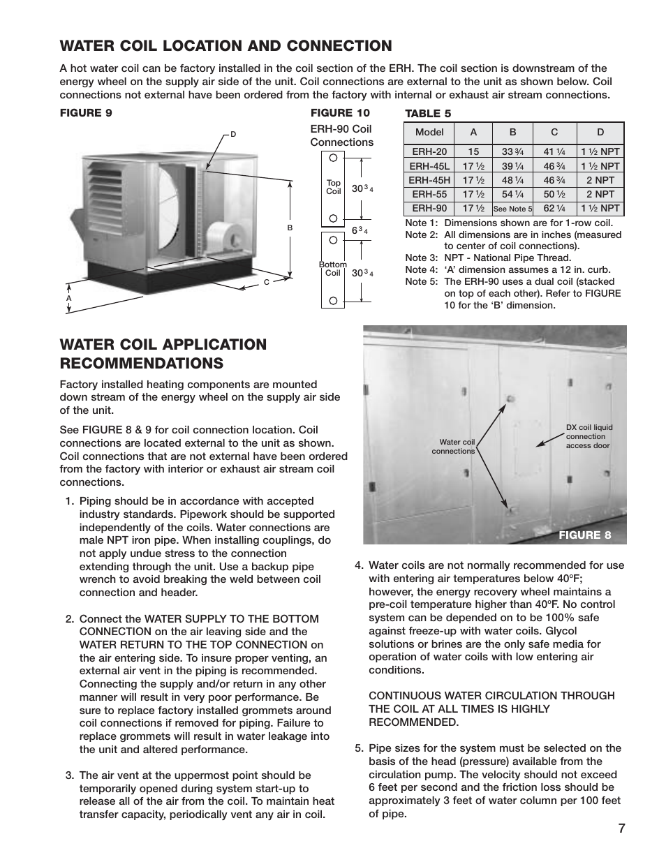 Water coil application recommendations, Water coil location and connection | Greenheck Fan Energy Recovery Unit With Heating ERH-55 User Manual | Page 7 / 20