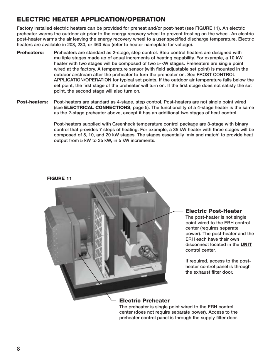 Electric heater application/operation | Greenheck Fan Energy Recovery Unit With Heating ERH-55 User Manual | Page 8 / 20