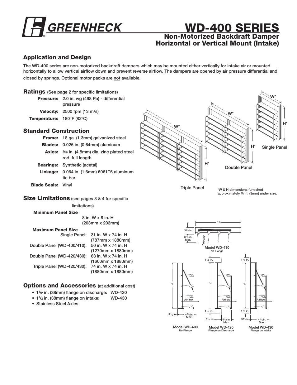 Greenheck Fan WD-400 Series User Manual | 4 pages