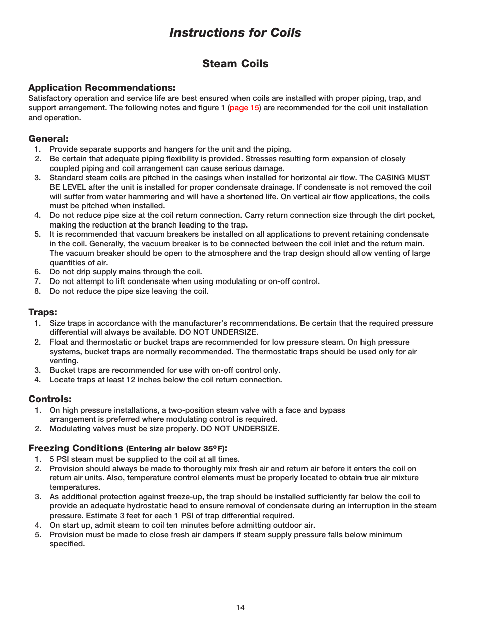 Pg. 14-16, Instructions for coils, Steam coils | Greenheck Fan Outdoor Air Ventilator User Manual | Page 14 / 20