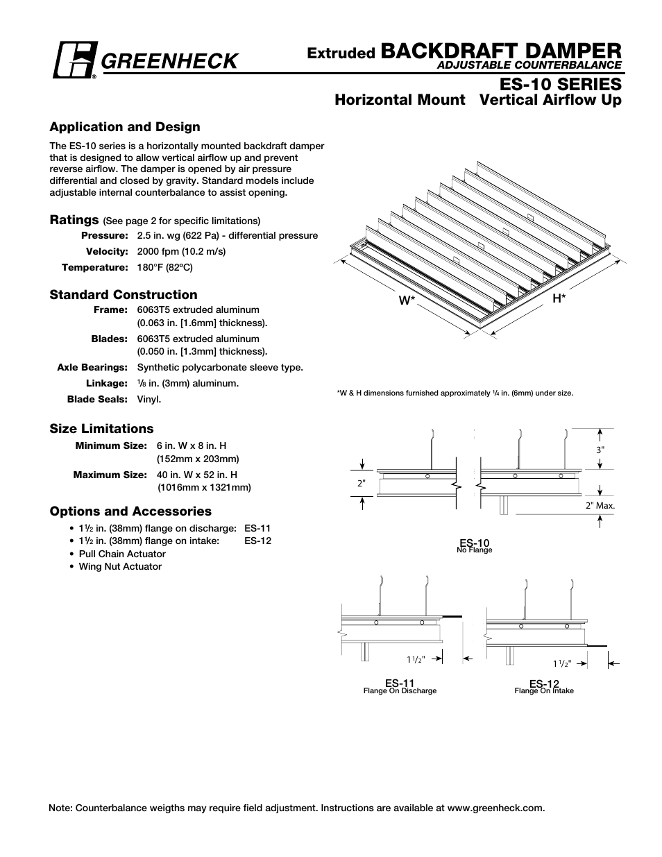 Greenheck Fan ES-10 Series User Manual | 2 pages