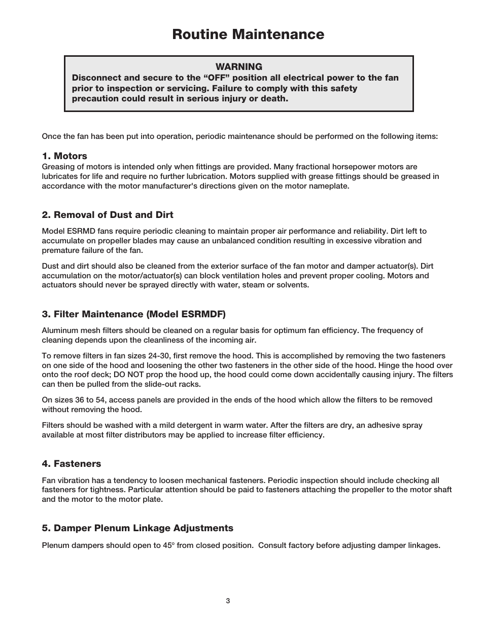 Routine maintenance | Greenheck Fan ERD User Manual | Page 3 / 4