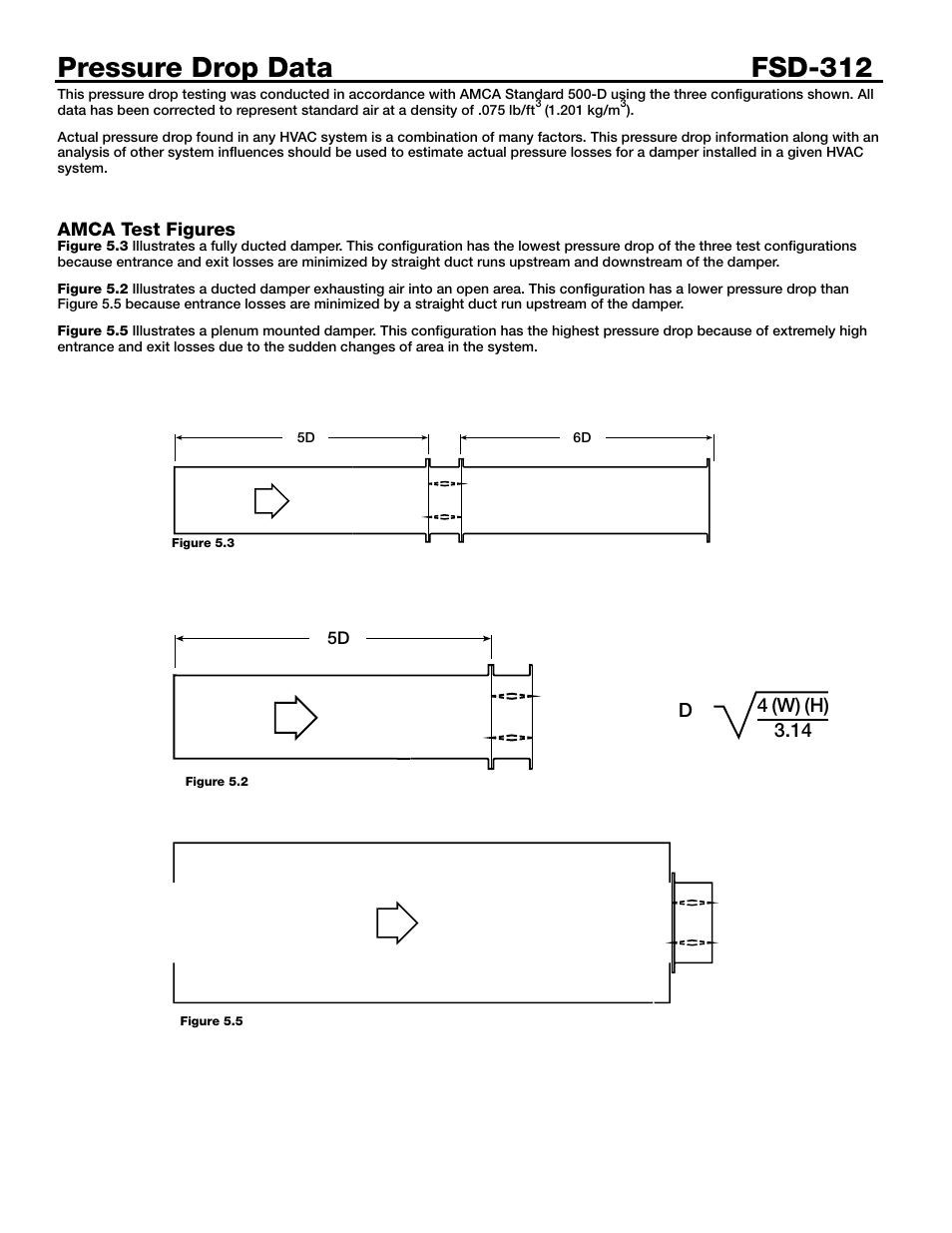 Pressure drop data fsd-312, D4 (w) (h) 3.14 | Greenheck Fan FSD-312 User Manual | Page 2 / 7