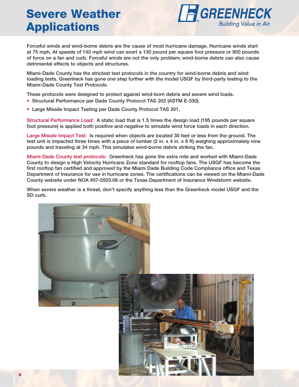 Severe weather applications | Greenheck Fan USGF User Manual | Page 4 / 20