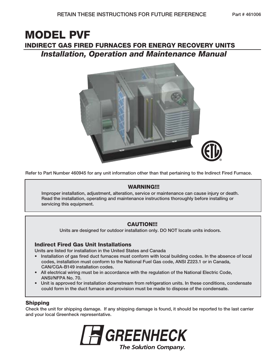 Greenheck Fan PVF User Manual | 8 pages