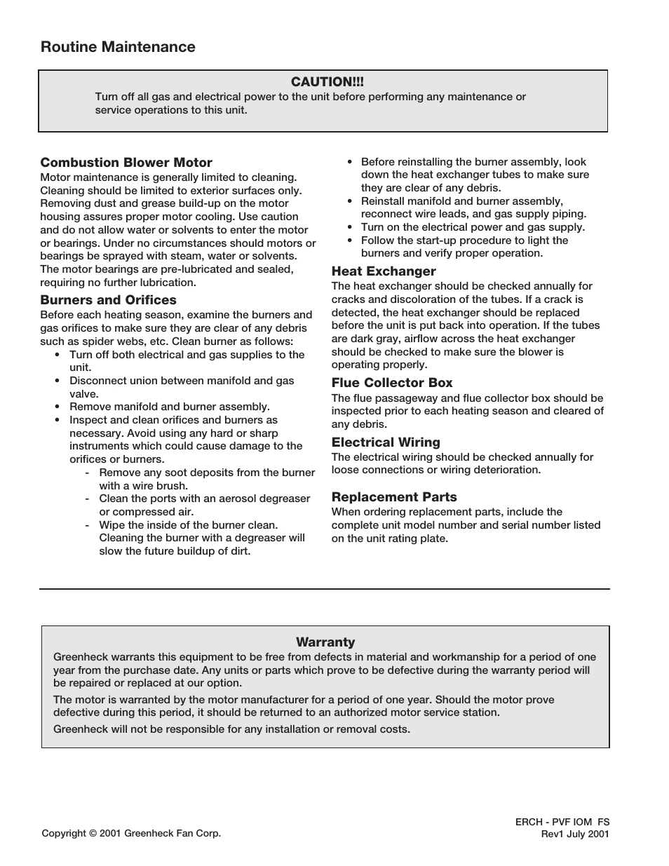 Routine maintenance | Greenheck Fan PVF User Manual | Page 8 / 8