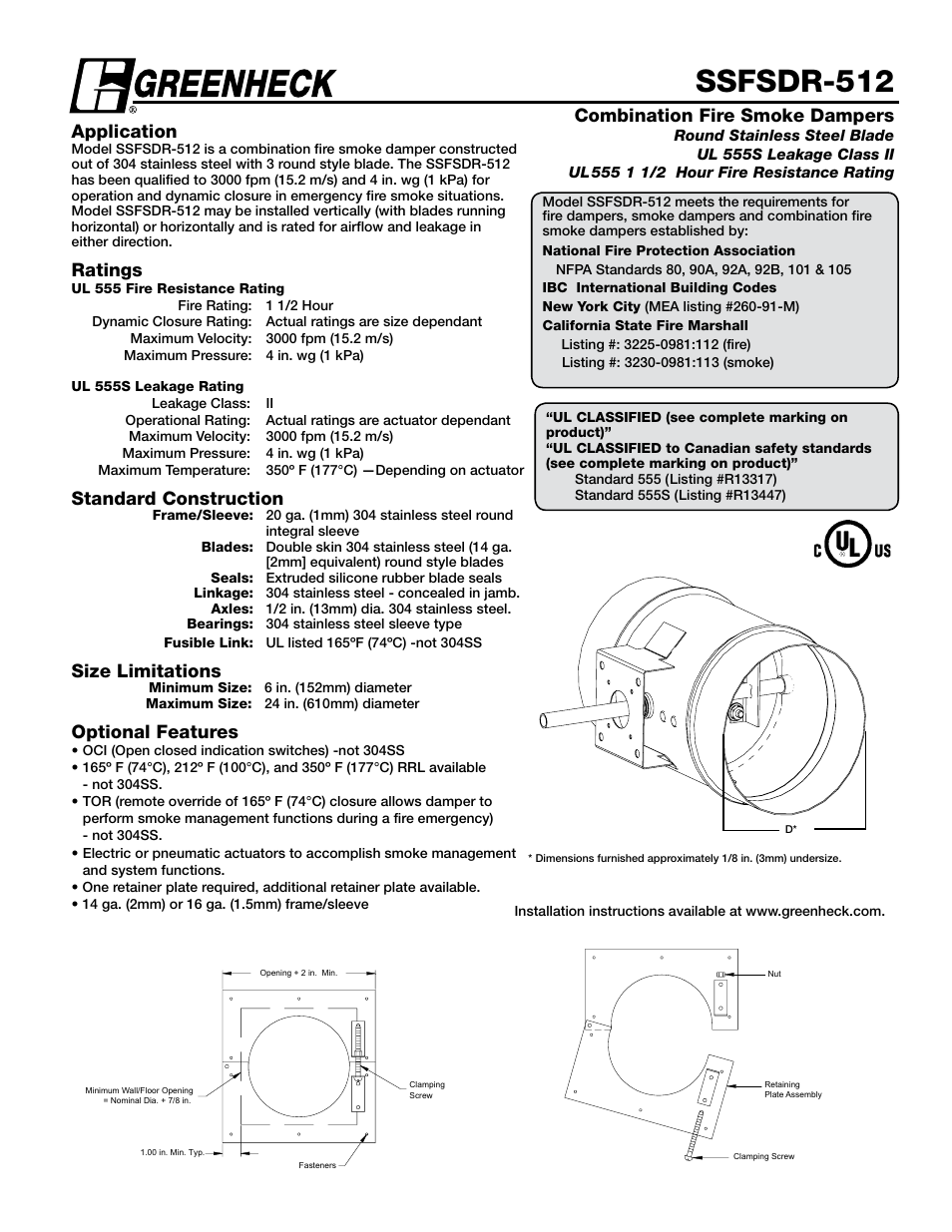 Greenheck Fan SSFSDR-512 User Manual | 2 pages