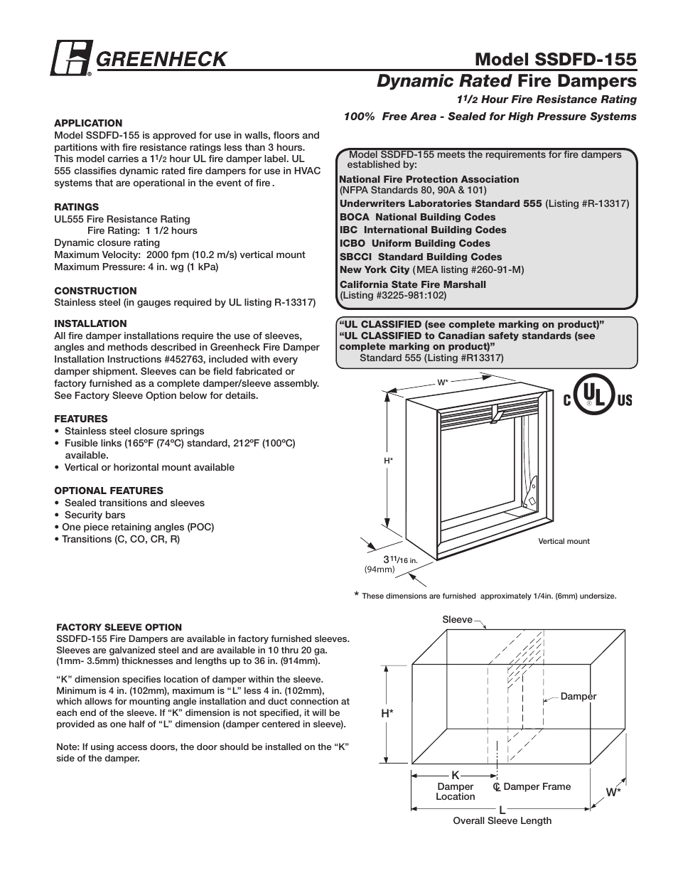 Greenheck Fan SSDFD-155 User Manual | 2 pages