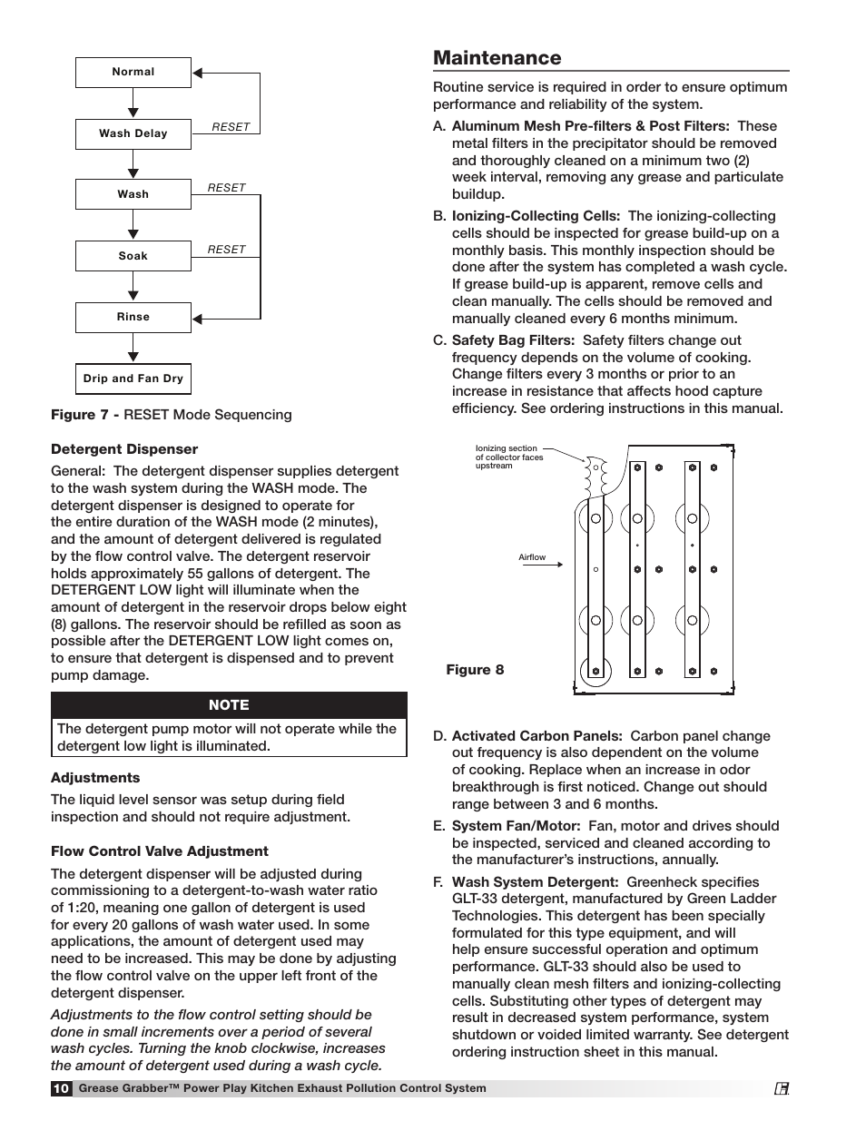 Maintenance | Greenheck Fan Grease Grabber Power Play Kitchen Exhaust Pollution Control System 474754 User Manual | Page 10 / 16