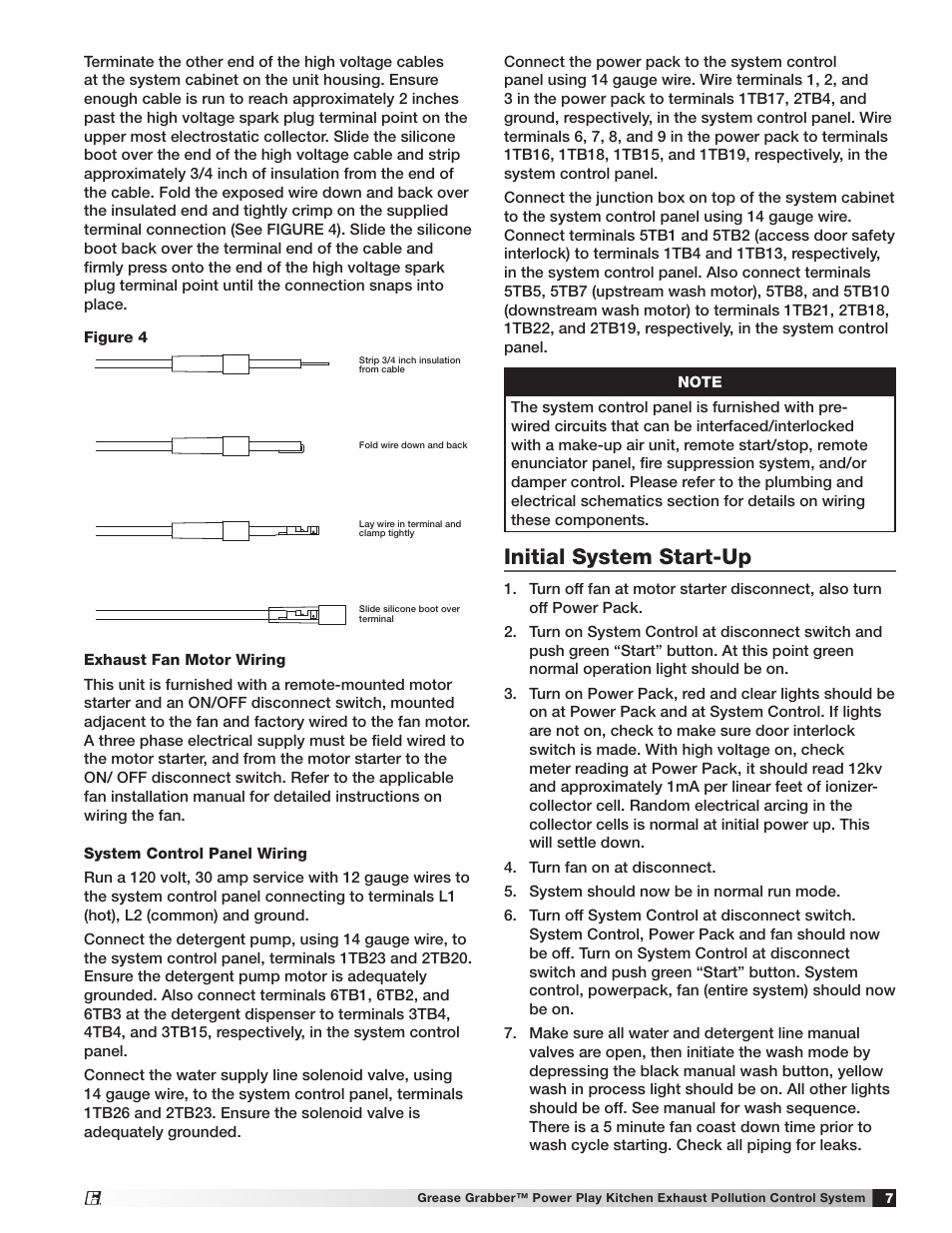 Initial system start-up | Greenheck Fan Grease Grabber Power Play Kitchen Exhaust Pollution Control System 474754 User Manual | Page 7 / 16